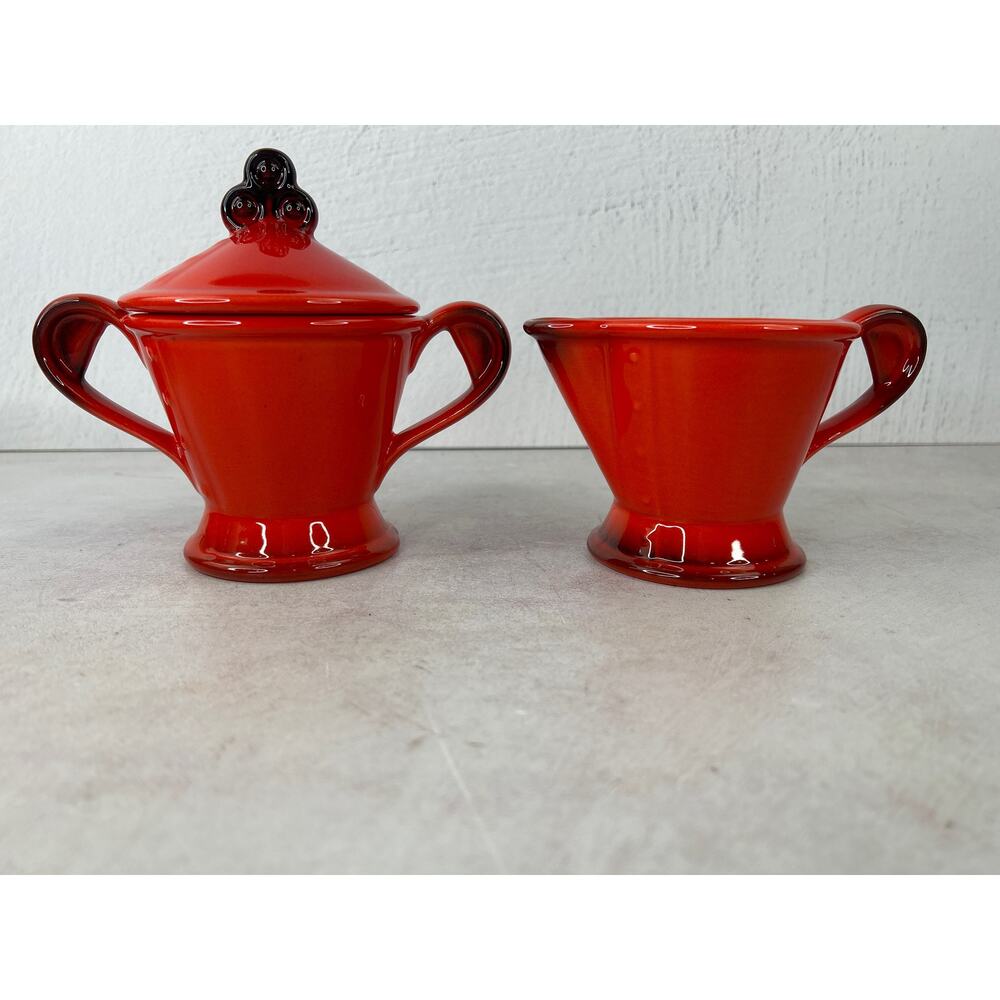 Vintage Metlox Poppy‎ Trail Red Rooster Creamer Lidded Sugar Bowl Farmhouse MCM